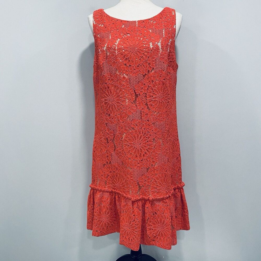 Eliza J 14 Coral Orange Lace Shift Flounce Cocktail Party Swing Fairycore Dress